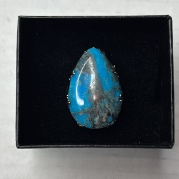 RARITIES Turquoise Sterling Silver Pear Shaped Ring Size 7 - Picture 3 of 10